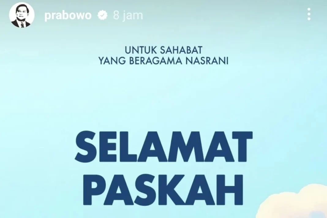Prabowo Ucapkan Selamat Paskah lewat Instagram