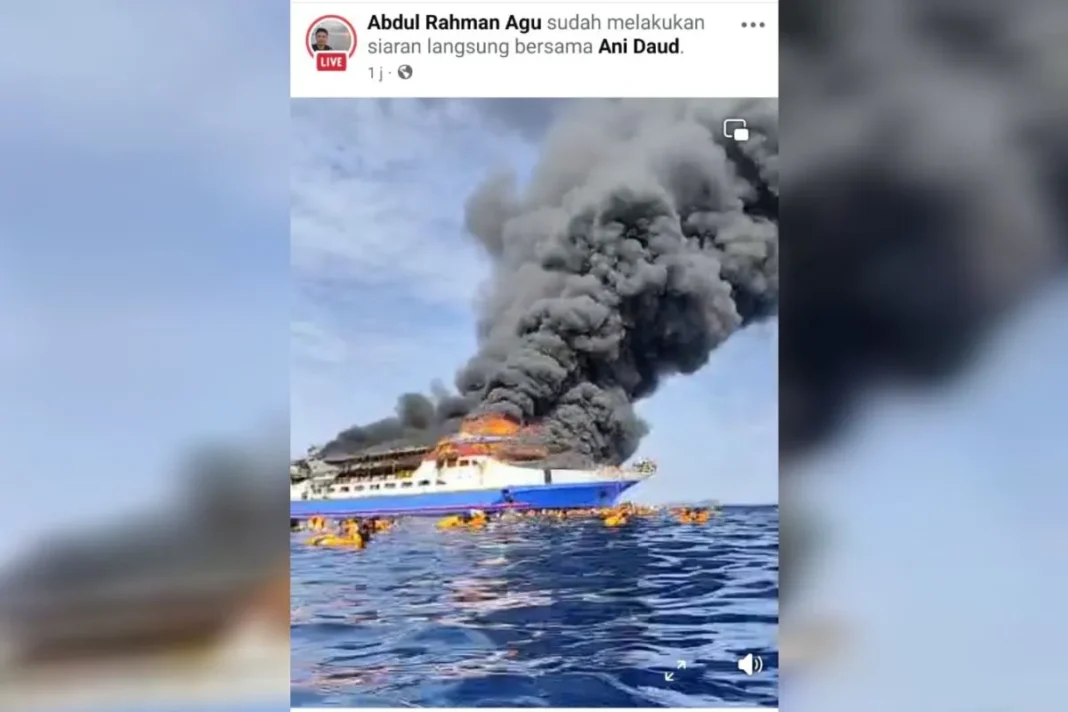 KM Barcelona 5 terbakar di perairan Talise Minahasa Utara